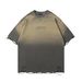 Unisex Hip Hop Washed Distressed T-Shirt - Oversized Streetwear Tee With Gradient Print & Raw Hem (S-XXL)_viptrois.com