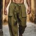 Men's Clothing Casual Leggings Multi Pocket Drawstring Solid Color Loose Drawstring Trousers_viptrois.com