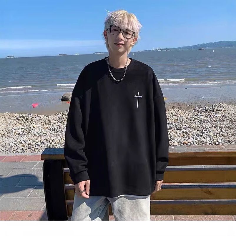 Suede Long-sleeved Men's European And American Hip-hop Embroidery Trendy Brand Loose Couple Casual Versatile Simple New Sweater_viptrois.com