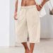 Men's Clothing Cotton And Linen Casual Multi Pocket Beach Shorts Solid Color Loose Shorts_viptrois.com