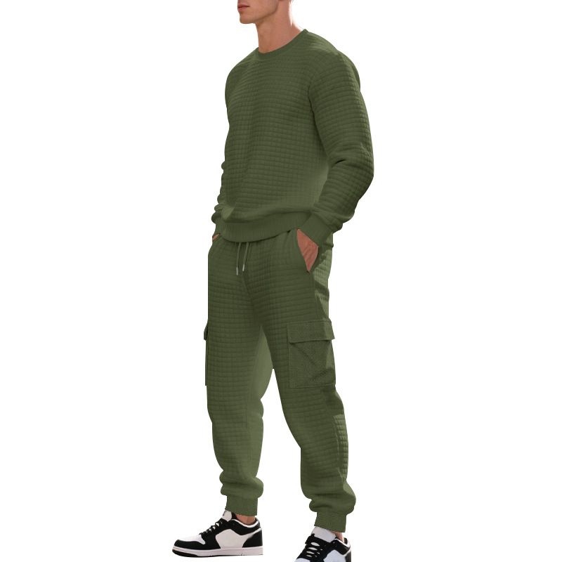 Men's Autumn Winter Heavyweight Jacquard Sweatshirt Set Casual Sportswear Two Piece Set_viptrois.com