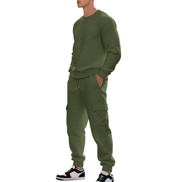 Men's Autumn Winter Heavyweight Jacquard Sweatshirt Set Casual Sportswear Two Piece Set_viptrois.com
