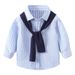 Simple Spring And Fall Fashion Casual Long Sleeve Shirt For Boys Comfortable Children With Cape Striped Top_viptrois.com