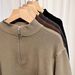 Men's Half-Zip Knit Sweater – Lightweight Business Casual Pullover, Autumn & Winter Layering Essential (Black, Brown, Dark Gray, Brown Green)_viptrois.com