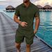 Men's Clothing Summer Fashion Lapel Short Sleeved Polo Shirt Jacquard Casual Versatile Shorts Suit_viptrois.com