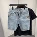 Men's Clothing Street Style Washed Distressed Denim Shorts For Men And Women Over The Knee Straight Leg Shorts Loose Summer Trend_viptrois.com
