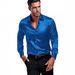 Burgundy Men's Business Casual Long Sleeve Commuter Work Shirt Glossy Reflective Silky Satin_viptrois.com