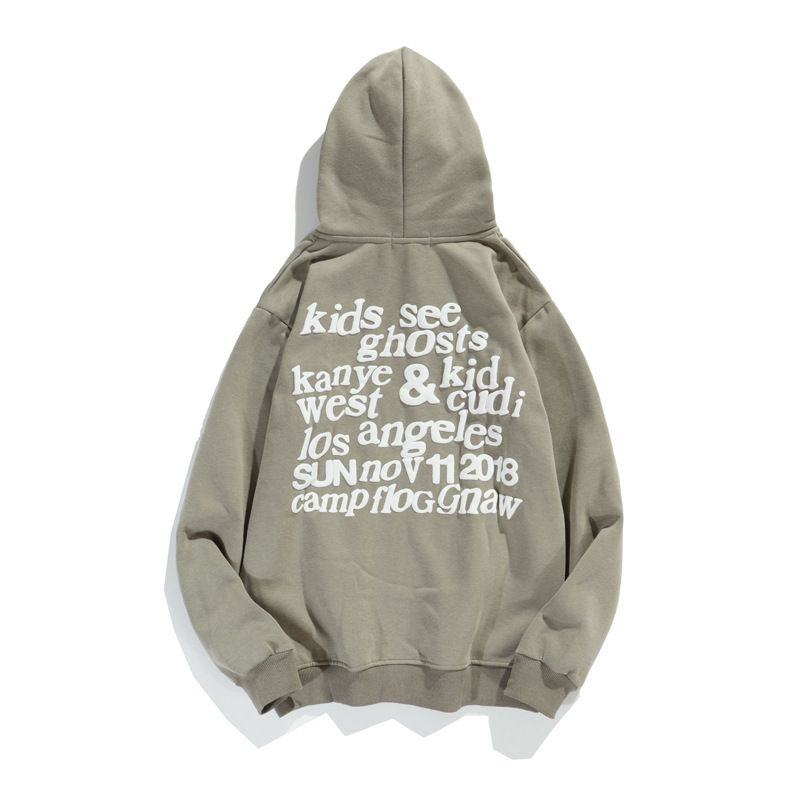 High Street Hip Hop Kanye Same Style Foam Gray Green Plus Velvet Sweater Same Style Jacket_viptrois.com