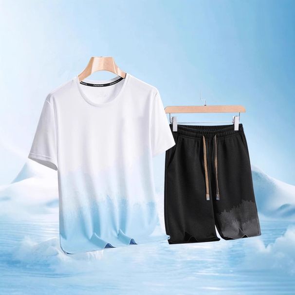 Men's Clothing Ice Silk Short Sleeved T Shirt Suit Men's Summer Sports Quick Drying Playing Ball Fitness Trend Half Sleeved Sports Running T Shirt_viptrois.com