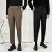 Men's Winter Business Casual Woolen Trousers Formal Fleece Lined Cropped Suit Pants_viptrois.com