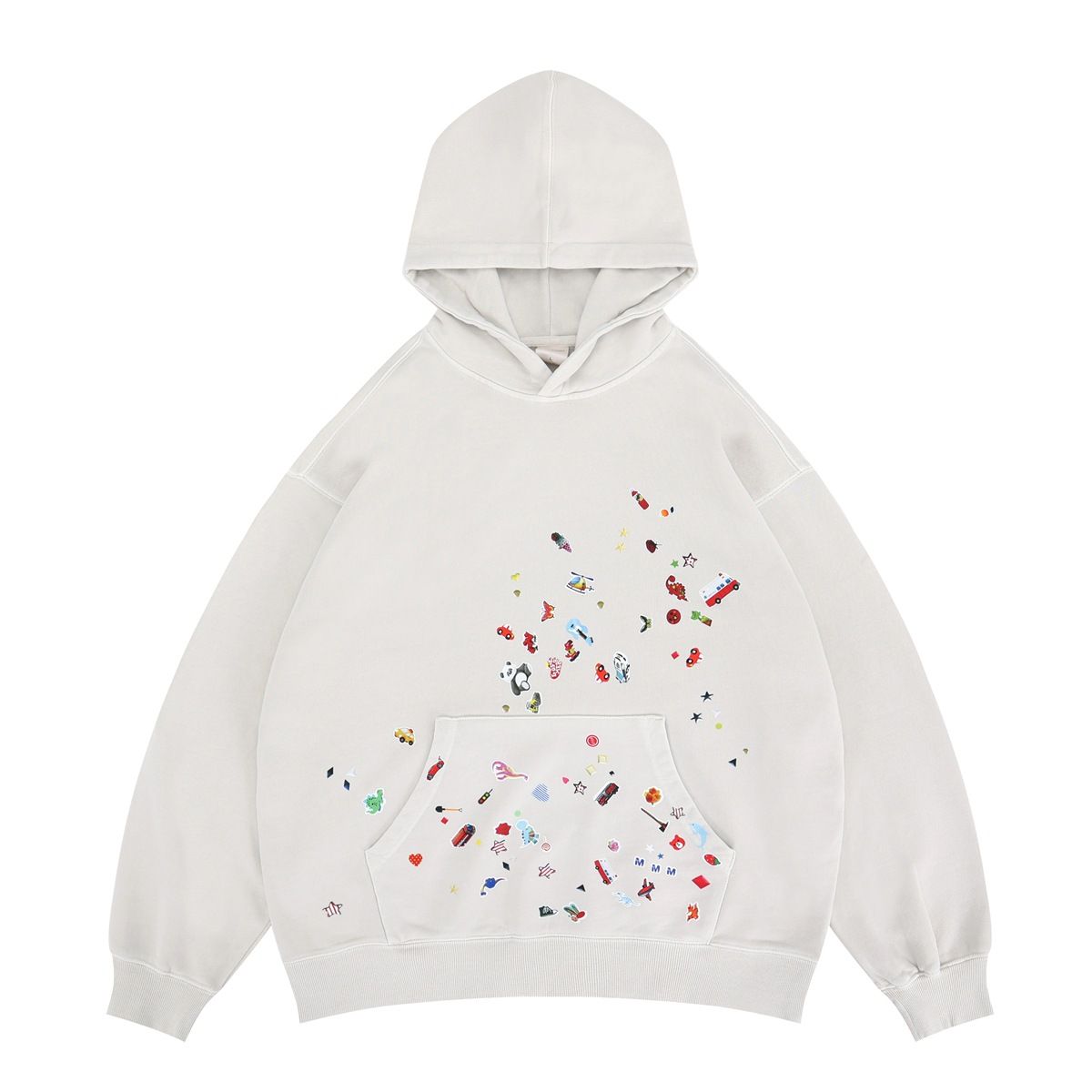 "Men's Graphic Print Hoodie – 100% Cotton Fleece-Lined Pullover With Vintage Cartoon Design (Gray/White)"_viptrois.com