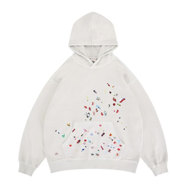 "Men's Graphic Print Hoodie – 100% Cotton Fleece-Lined Pullover With Vintage Cartoon Design (Gray/White)"_viptrois.com