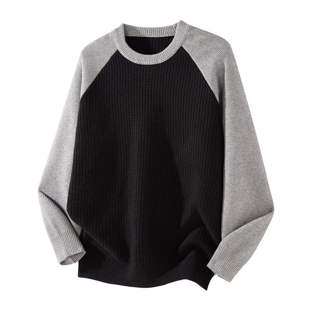 Pure Muchu Clothing | Autumn Winter New Style Raglan Sleeve Color-Block Pine Check Sweater Men's Loose American Heavy_viptrois.com