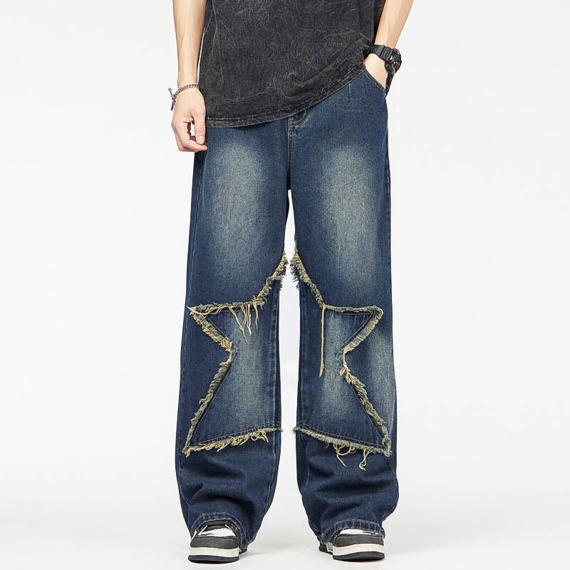 European And American New Denim Jeans Men, Loose Fit For Young Studen, Spliced Korean Personalized Multifunctional_viptrois.com
