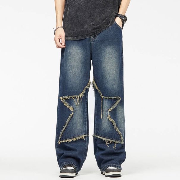 European And American New Denim Jeans Men, Loose Fit For Young Studen, Spliced Korean Personalized Multifunctional_viptrois.com