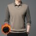 2024 New Clothing Men's Fleece-Lined Thickened Two-Piece Collar Knitted Long Sleeve Winter Casual Base Shirt_viptrois.com