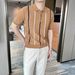 Men's Clothing Summer New Short Sleeved Sweater Vertical Stripes Half Zip Polo Shirt Collar Business T Shirt_viptrois.com