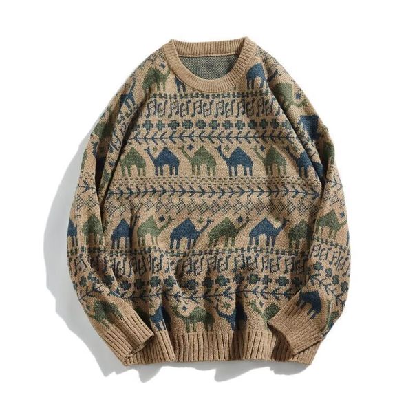 Harajuku Style Animal Jacquard Sweater, Versatile For Autumn And Winter, Deer Plush Knitted Sweater For Teenagers_viptrois.com