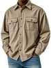 Men's Retro Workwear Shirt – Loose Fit Long Sleeve Pocket Shirt For Casual & Outdoor (Khaki/Navy/Black)_viptrois.com