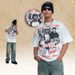American Sree Syle Spray-pained Faded Pure Coon 300g Disressed Ripped Men's Loose Casual Shor-sleeve_viptrois.com