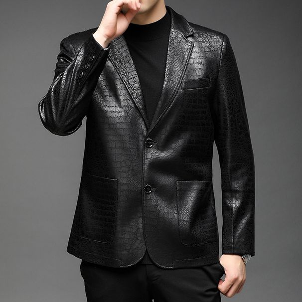 High End Collar, Genuine Jacket, Men's Middle-Aged And Young Casual Slim Fit Leather Suit Jacket_viptrois.com