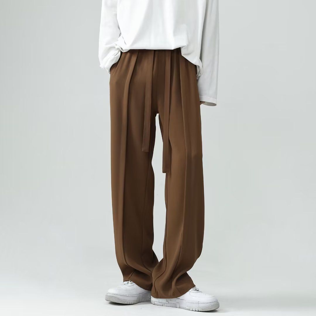 Men's Clothing Trendy Brand Trendy Handsome Teenagers Straight Trousers Drape Wide Leg Mopping Casual Trousers_viptrois.com