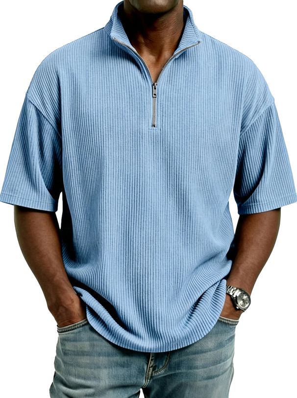 Men's Corduroy Half-Zip Shirt – Stylish Short-Sleeve, Relaxed Fit, Trendy Casual & Smart Look_viptrois.com