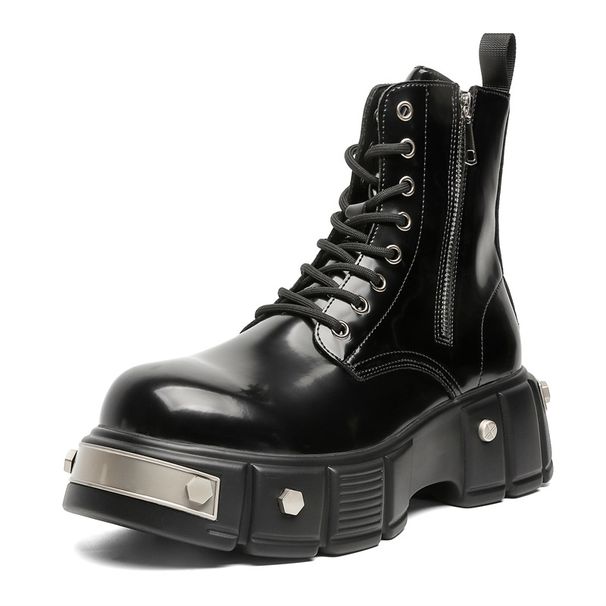 Niche Functional Chelsea Martin Boots Men's Paris Heightening Motorcycle Boots Patent Leather Derby Boots_viptrois.com