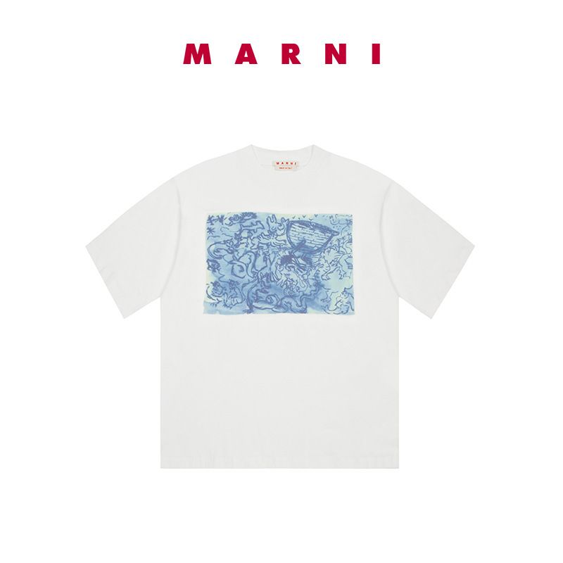 MARNI Luxury Fashion Brand Couple Short sleeved T-shirt Summer Casual Print Versatile Half Sleeves Unisex_viptrois.com