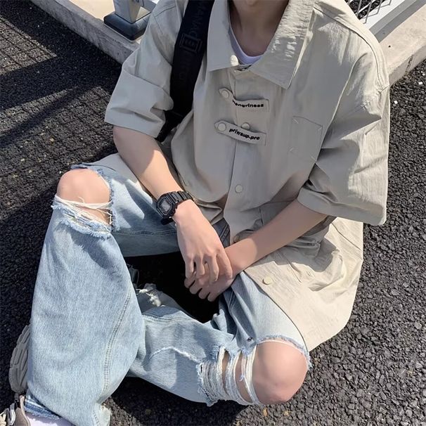 Multi Pocket Workwear Short Sleeved Shirt Men's Summer Retro Loose Casual Trendy Brand Half Sleeved Shirt Jacket_viptrois.com