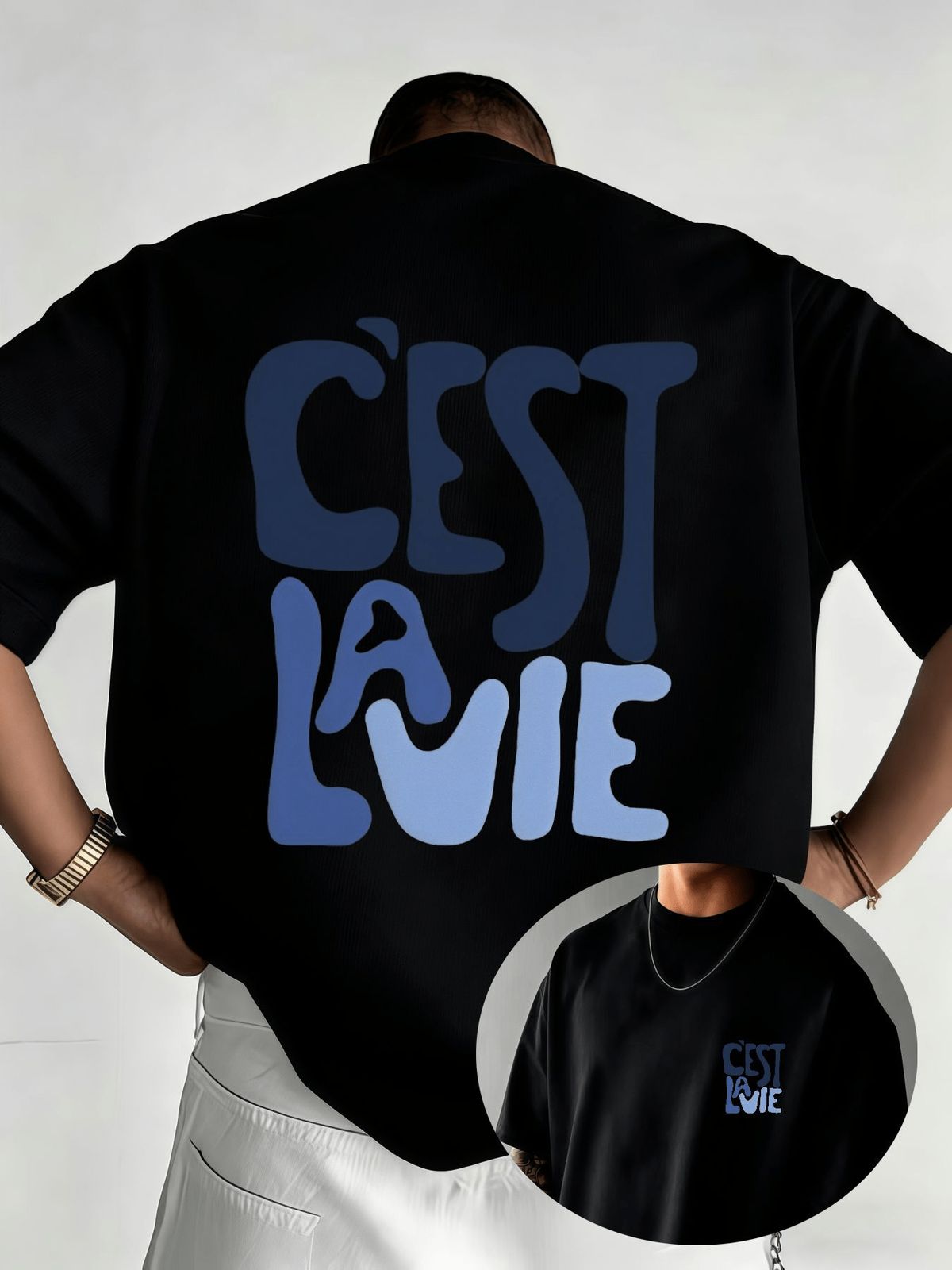 Maglietta Uomo 180g Cotone Puro Girocollo Stampa Lettere C'EST LA VIE Stile Retrò Western, Adatta Streetwear Quotidiano Casual_viptrois.com