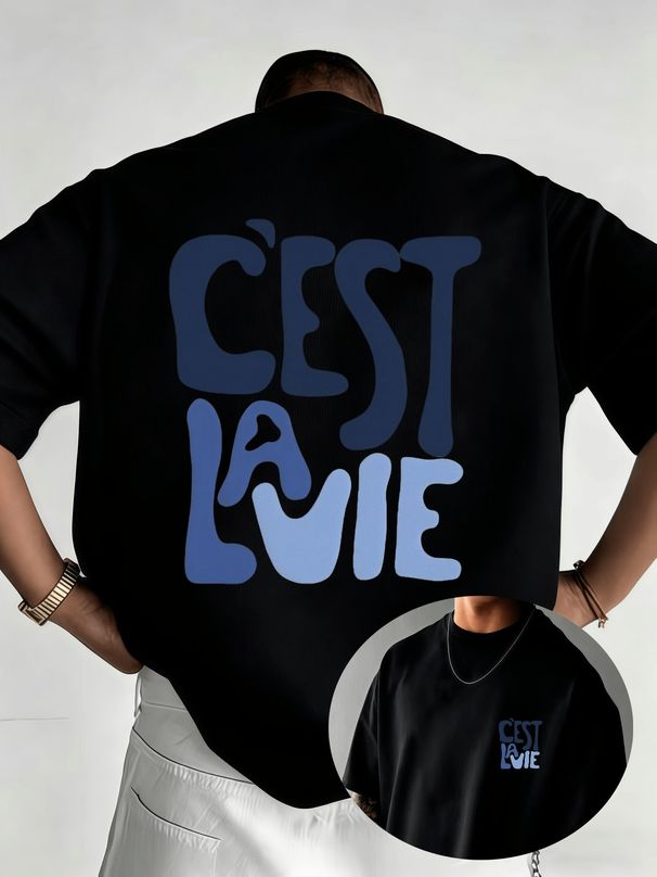 Maglietta Uomo 180g Cotone Puro Girocollo Stampa Lettere C'EST LA VIE Stile Retrò Western, Adatta Streetwear Quotidiano Casual_viptrois.com