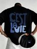 Maglietta Uomo 180g Cotone Puro Girocollo Stampa Lettere C'EST LA VIE Stile Retrò Western, Adatta Streetwear Quotidiano Casual_viptrois.com