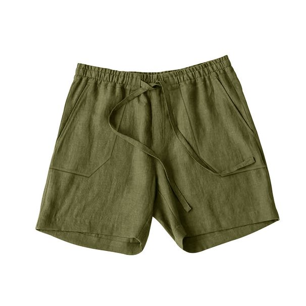 Men's summer cotton and linen shorts with drawstring elastic waist, solid color breathable beach five point casual pants_viptrois.com