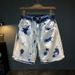Men's Clothing Fashion Denim Shorts Men's Summer Thin Loose Snowflake Color Camouflage Blue Shorts Tie Washed And Worn Elastic Shorts_viptrois.com