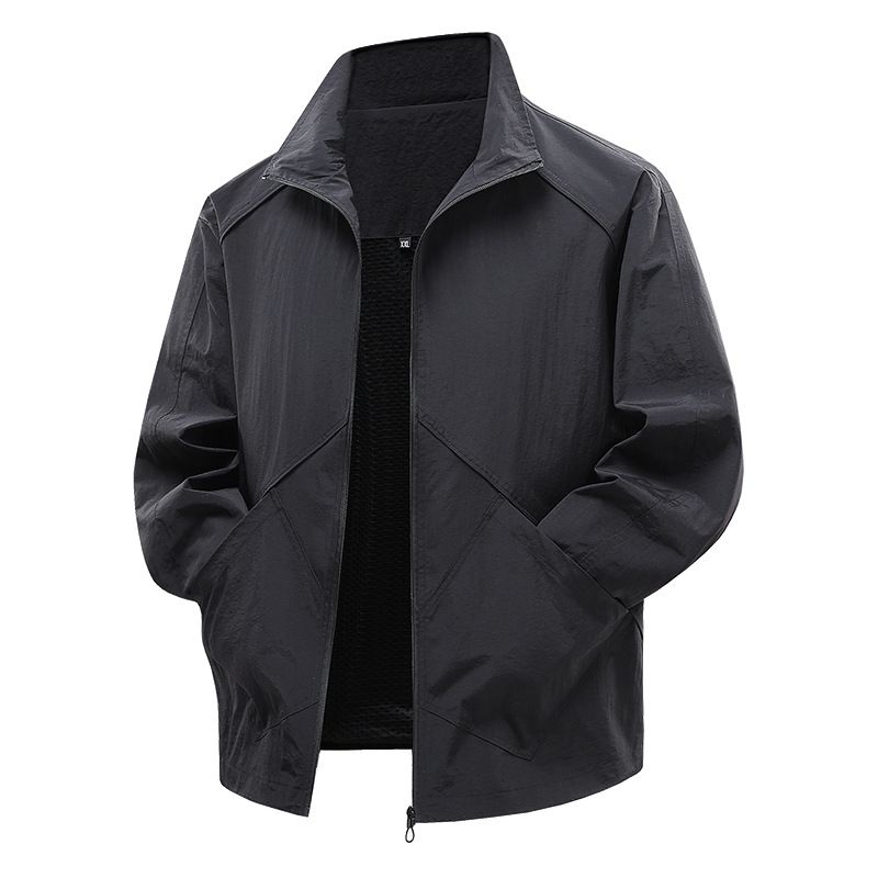 Men's Windproof Waterproof Lightweight Jacket For Outdoor & Casual Wear, Breathable Stand Collar Loose Fit Coat In Multiple Colors_viptrois.com