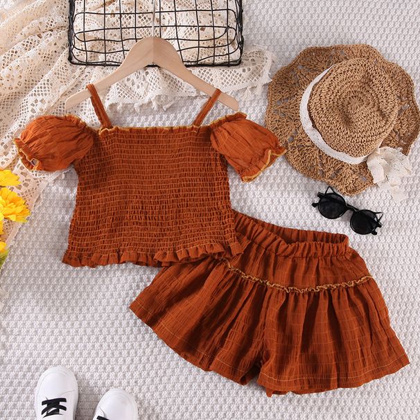 Mother Kids Suspender Top Shorts 2 Piece Suit Casual Girl Suit_viptrois.com