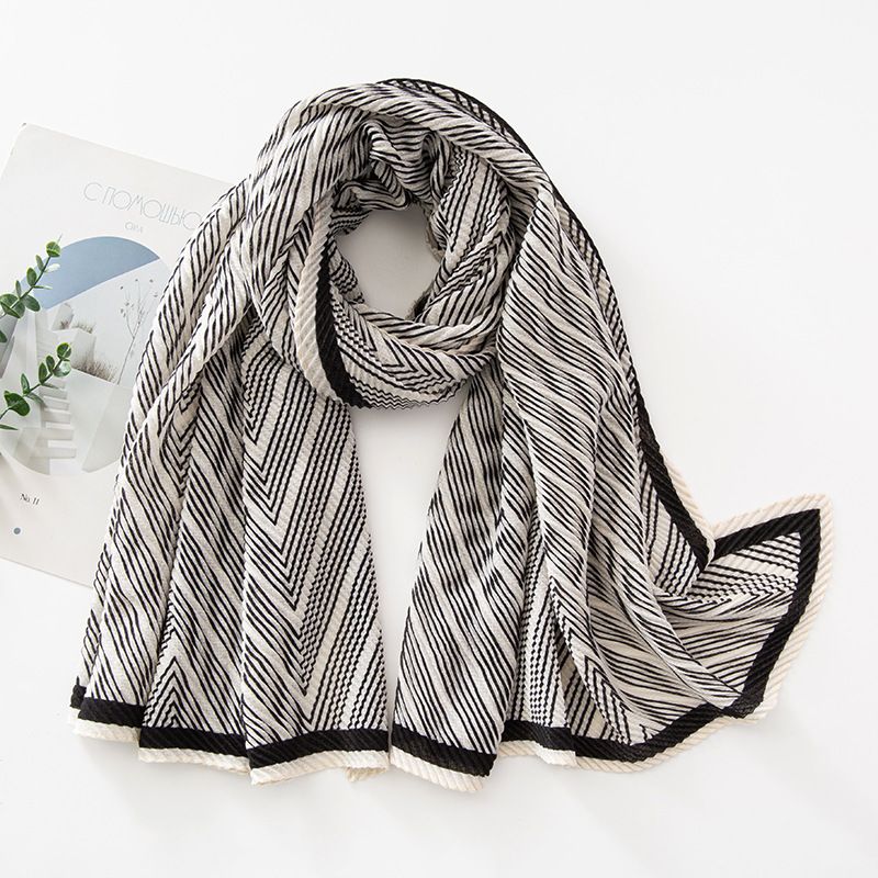 Unisex Crepe scarf Women's silk scarf Striped pleats beach and beach dual purpose beach scarf_viptrois.com