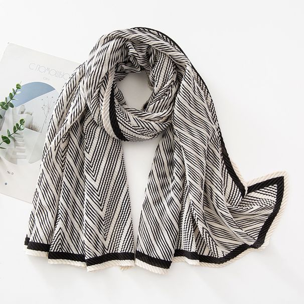 Unisex Crepe scarf Women's silk scarf Striped pleats beach and beach dual purpose beach scarf_viptrois.com