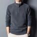 "Men's Thermal Mock Neck T-Shirt – Dual-Side Brushed Fleece With Hidden Zipper (Black/Grey/Red/Navy)"_viptrois.com