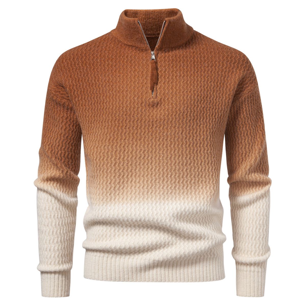 Men's Gradient Color Half-Zip Sweater – Autumn Textured Knit Pullover With Rabbit Wool Blend – Relaxed Fit Ribbed Hem Casual Top (M-XXXL)_viptrois.com