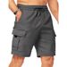 Multi Pocket Woven Work Shorts Men's Solid Color Casual Loose Sports Pants Straight Leg Shorts Men_viptrois.com