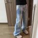 Men’s Clothing Cracked Design Washed Light Blue Jeans For Men Trend Casual All Match Loose Straight Trousers_viptrois.com