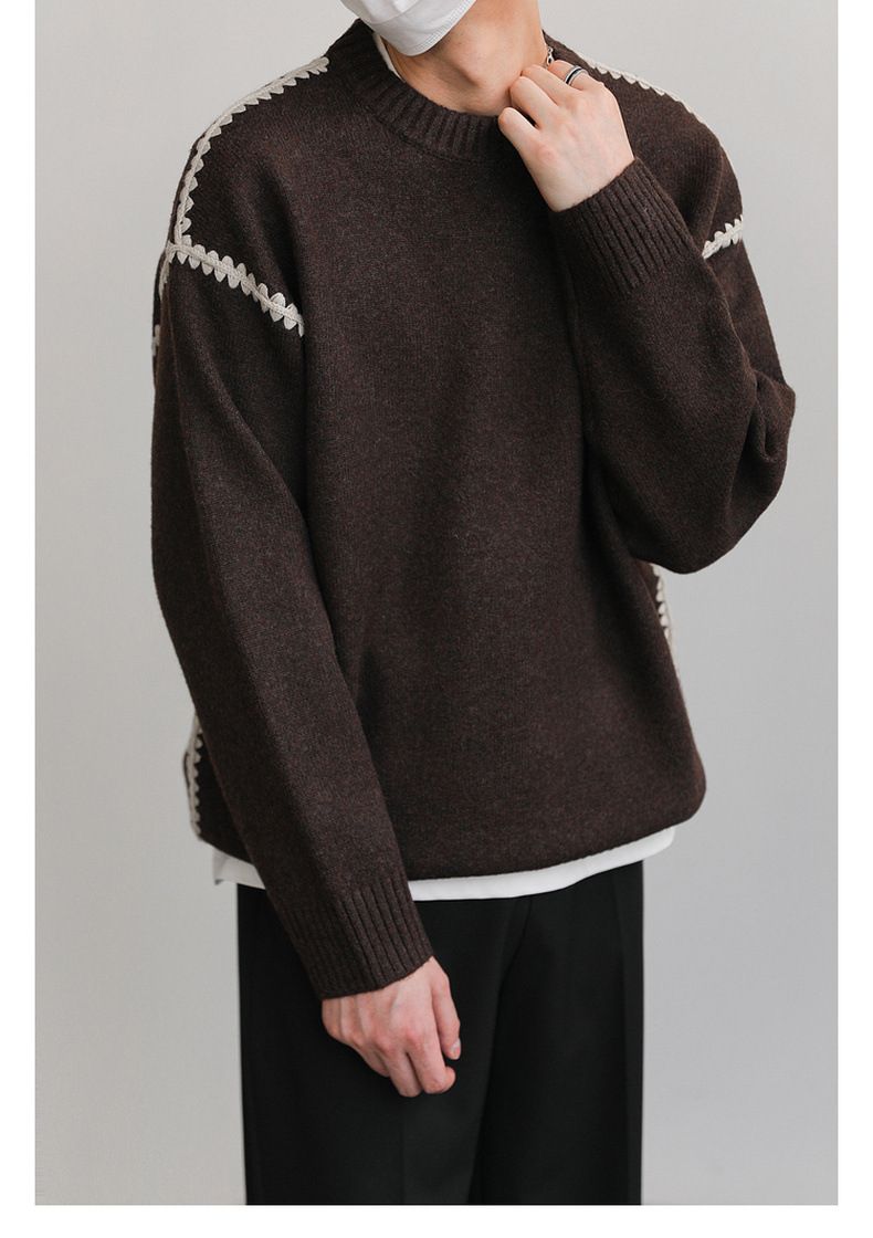 Men's Heavyweight Retro Sweater – Classic Round Neck Knit For Autumn & Winter_viptrois.com