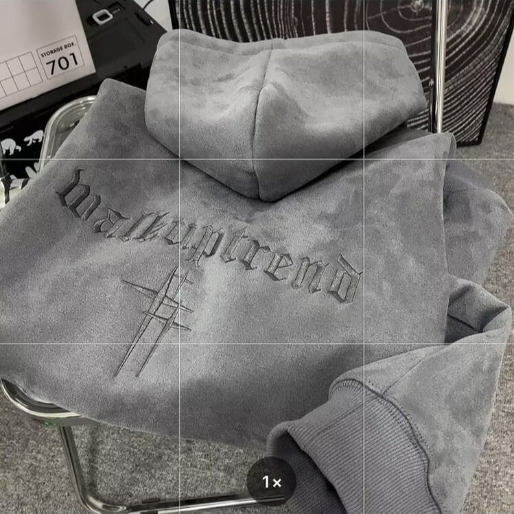 Suede Hoodie Men's Autumn And Winter Trendy Brand Embroidered Loose Hooded Jacket Sweater_viptrois.com