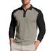 Men's Clothing Color Matching Casual Autumn Golf Lapel Buttoned Long Sleeved Shirt_viptrois.com