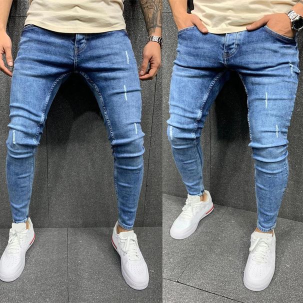 Quality Worn Feet Elastic Tight Jeans Men's_viptrois.com