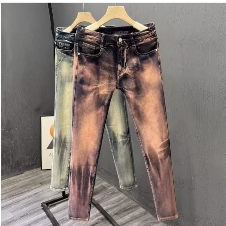 Men's Clothing High End Personality Tie Dye Jeans Men's Fashion Brand Spring And Autumn New Elastic Slim Fit Casual Trousers Trend_viptrois.com