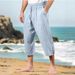 Men's Cotton Linen Pants Summer Casual Beach Trousers With Drawstring Waist Elastic Comfortable Breathable Straight Leg Lounge Pants_viptrois.com