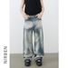 Men's Clothing Denim High Street Vibe Ripped Raw Edge Jeans Men's Trendy Brand Loose Straight Wide Leg Trousers_viptrois.com